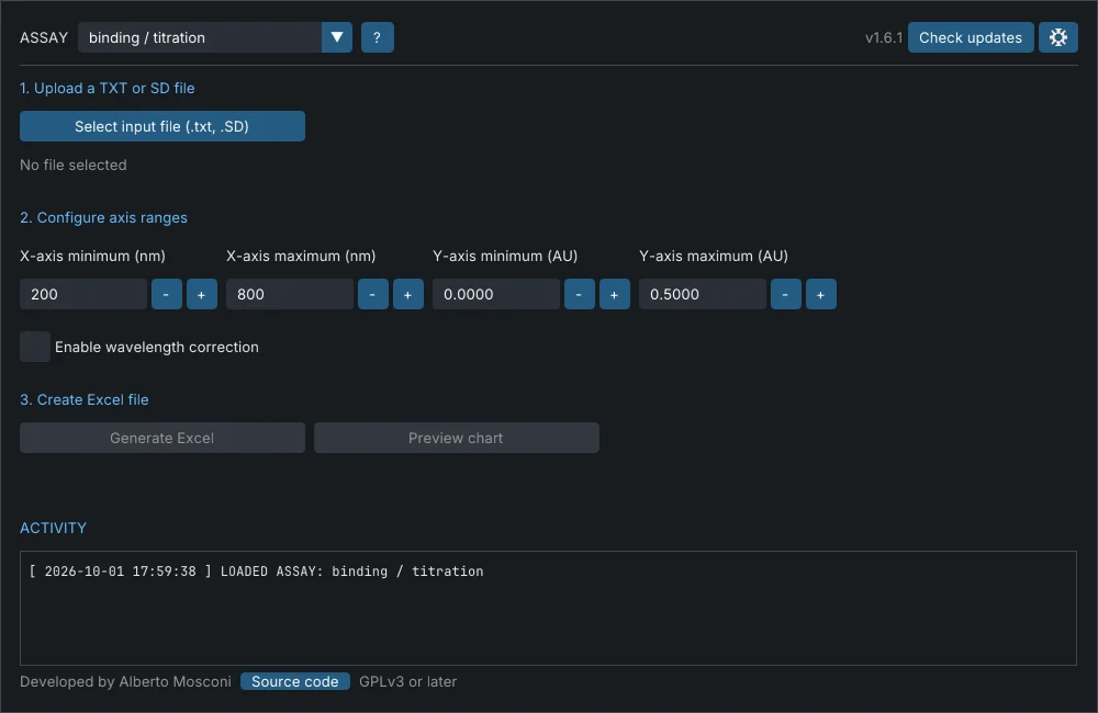 SpectrExcel desktop app, dark theme